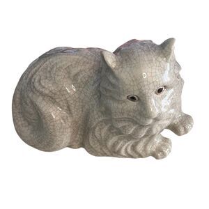 VTG Crackle Glazed Finish Ceramic Siting Persian Cat Figurine Three Hands Corp